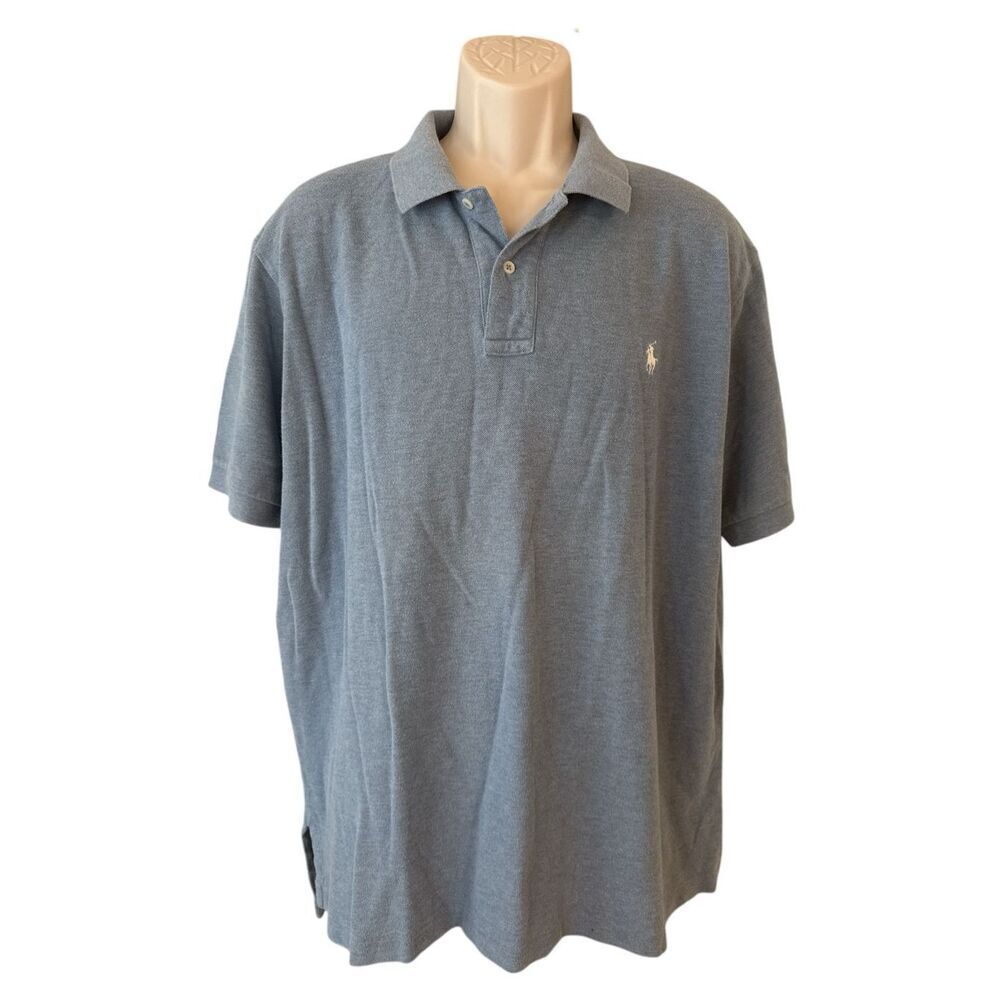 Vintage Polo Ralph Lauren Polo Shirt Mens 2XL Heather Blue Cotton Made in USA